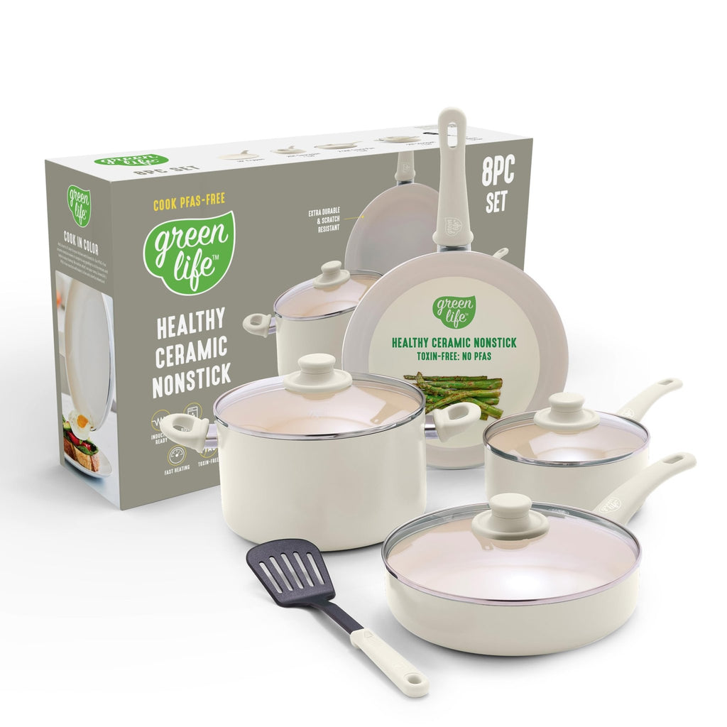 GreenLife Juego de utensilios de cocina antiadherentes de 8 piezas, ollas y sartenes de cerámica - AtriaHome