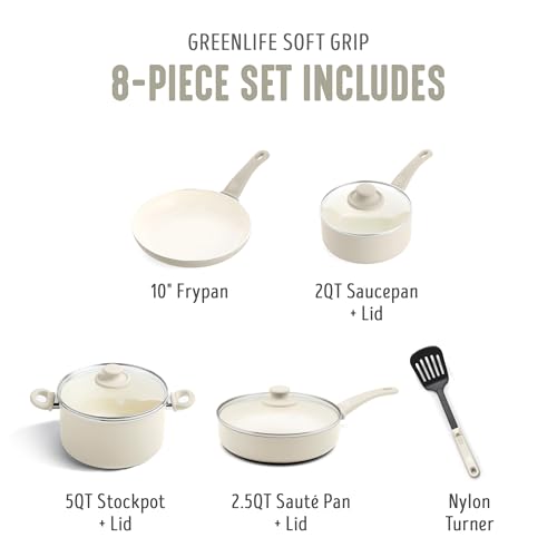 GreenLife Juego de utensilios de cocina antiadherentes de 8 piezas, ollas y sartenes de cerámica - AtriaHome
