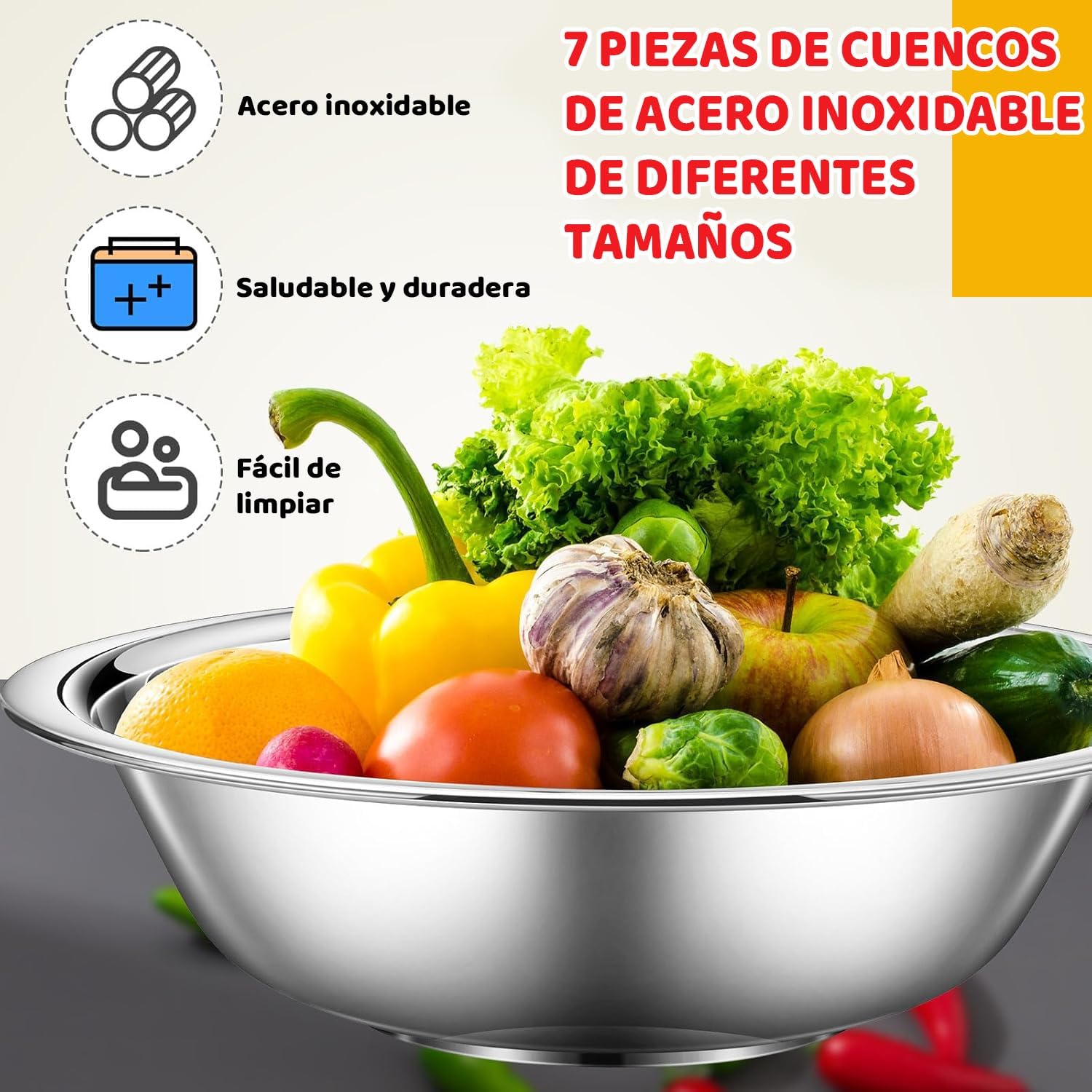 Ichigo Ichie Juego de 7 Cuencos de Acero Inoxidable, Cuenco para Comida - AtriaHome