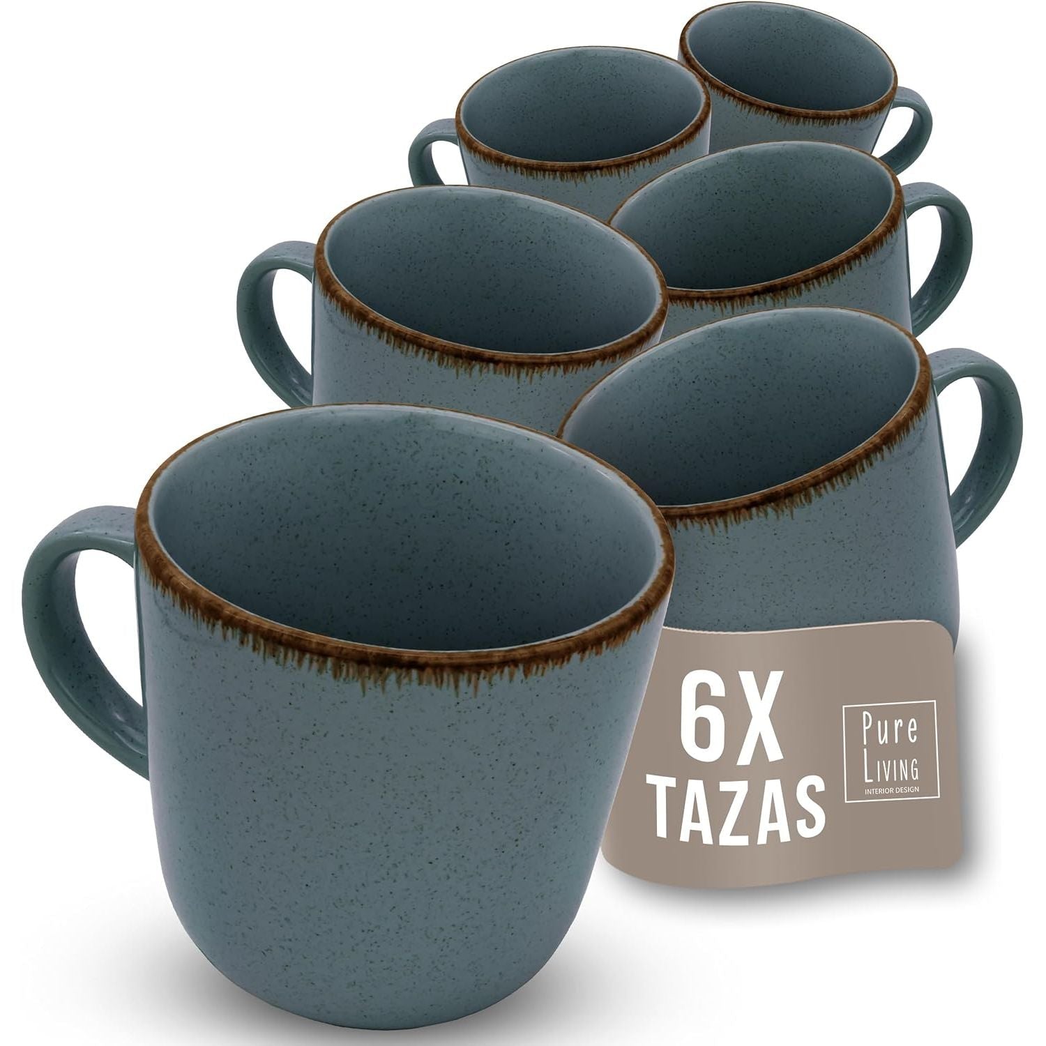 Juego de 6 Tazas de Café Estilo Rústico - Vajilla Completa de Steingut Premium - AtriaHome