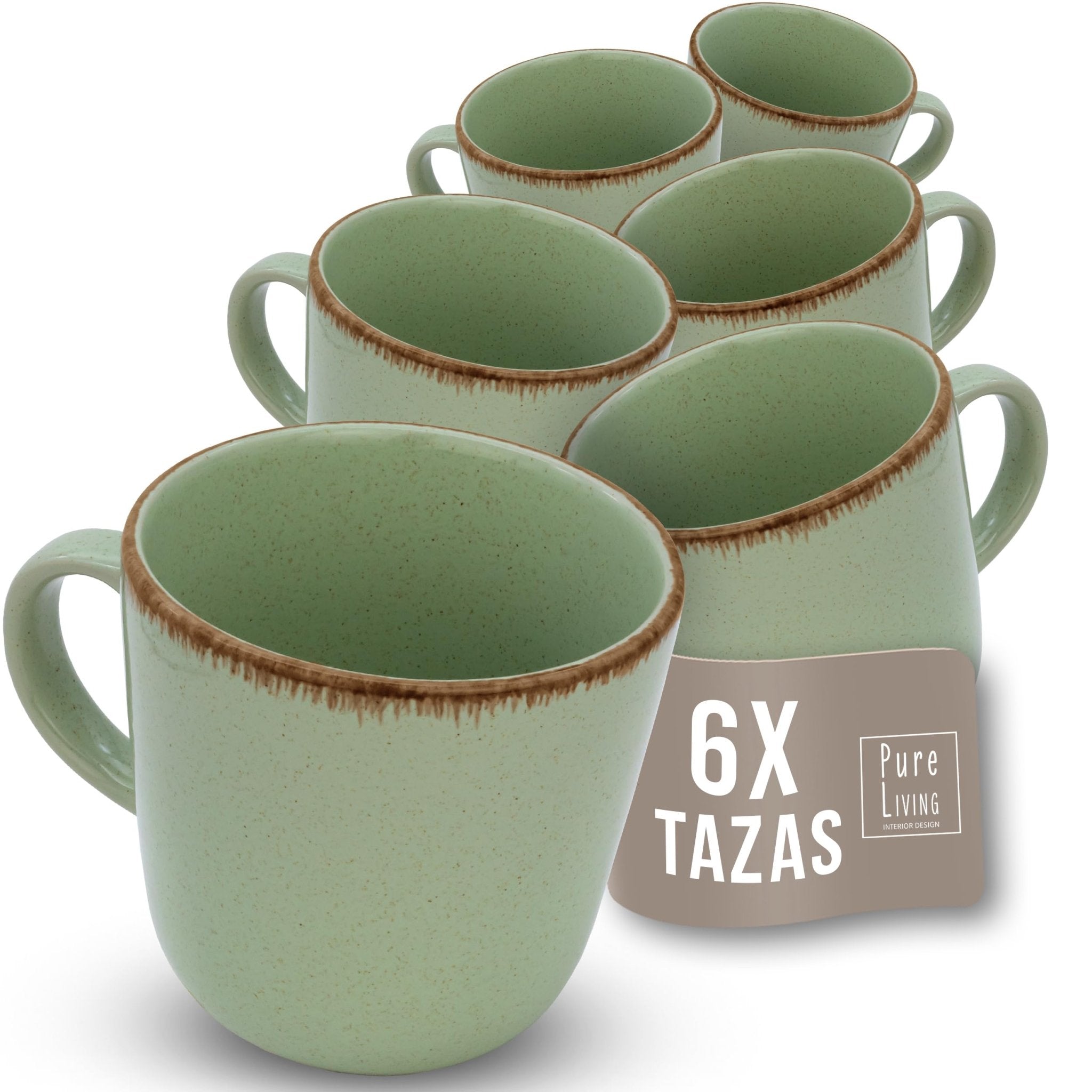 Juego de 6 Tazas de Café Estilo Rústico - Vajilla Completa de Steingut Premium - AtriaHome