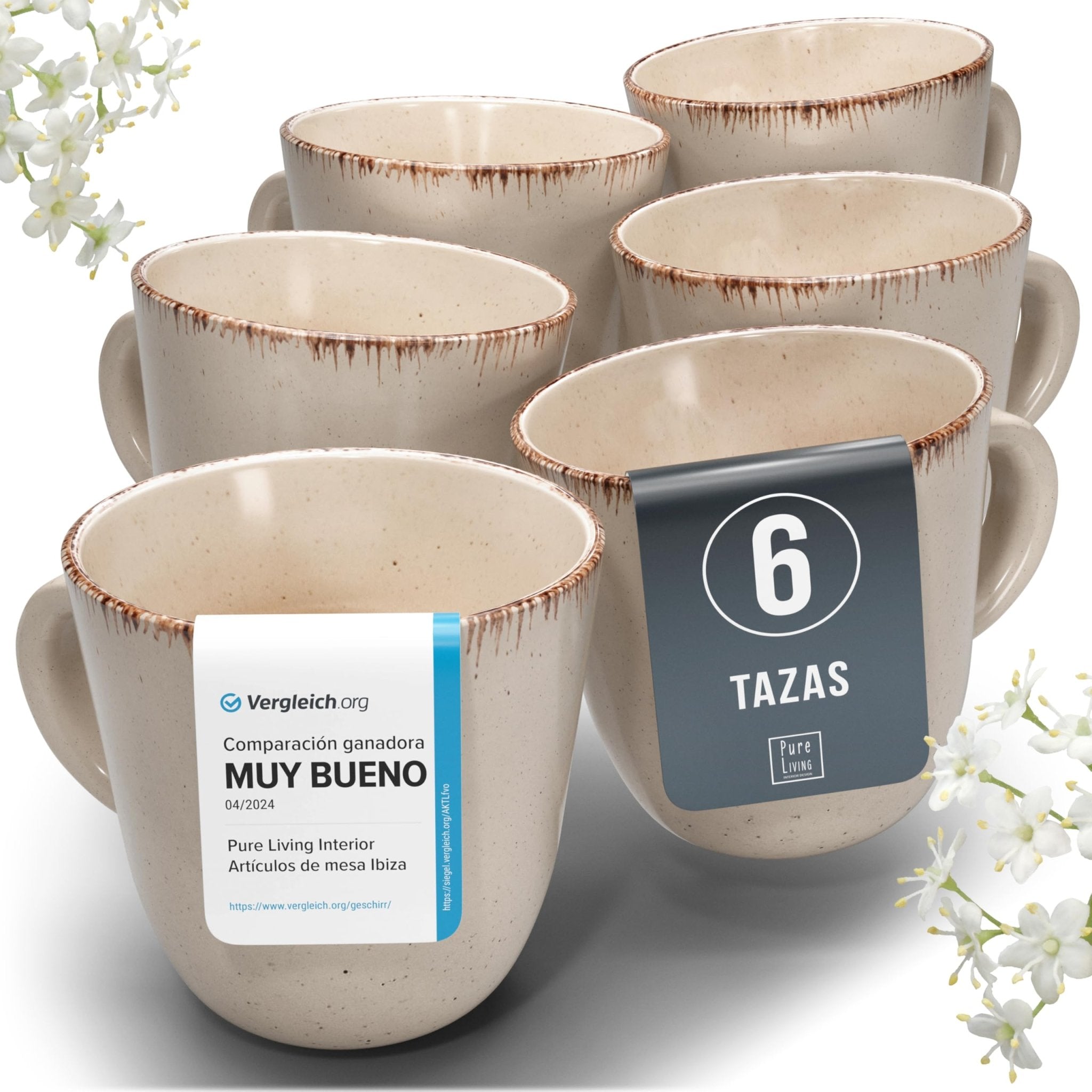 Juego de 6 Tazas de Café Estilo Rústico - Vajilla Completa de Steingut Premium - AtriaHome