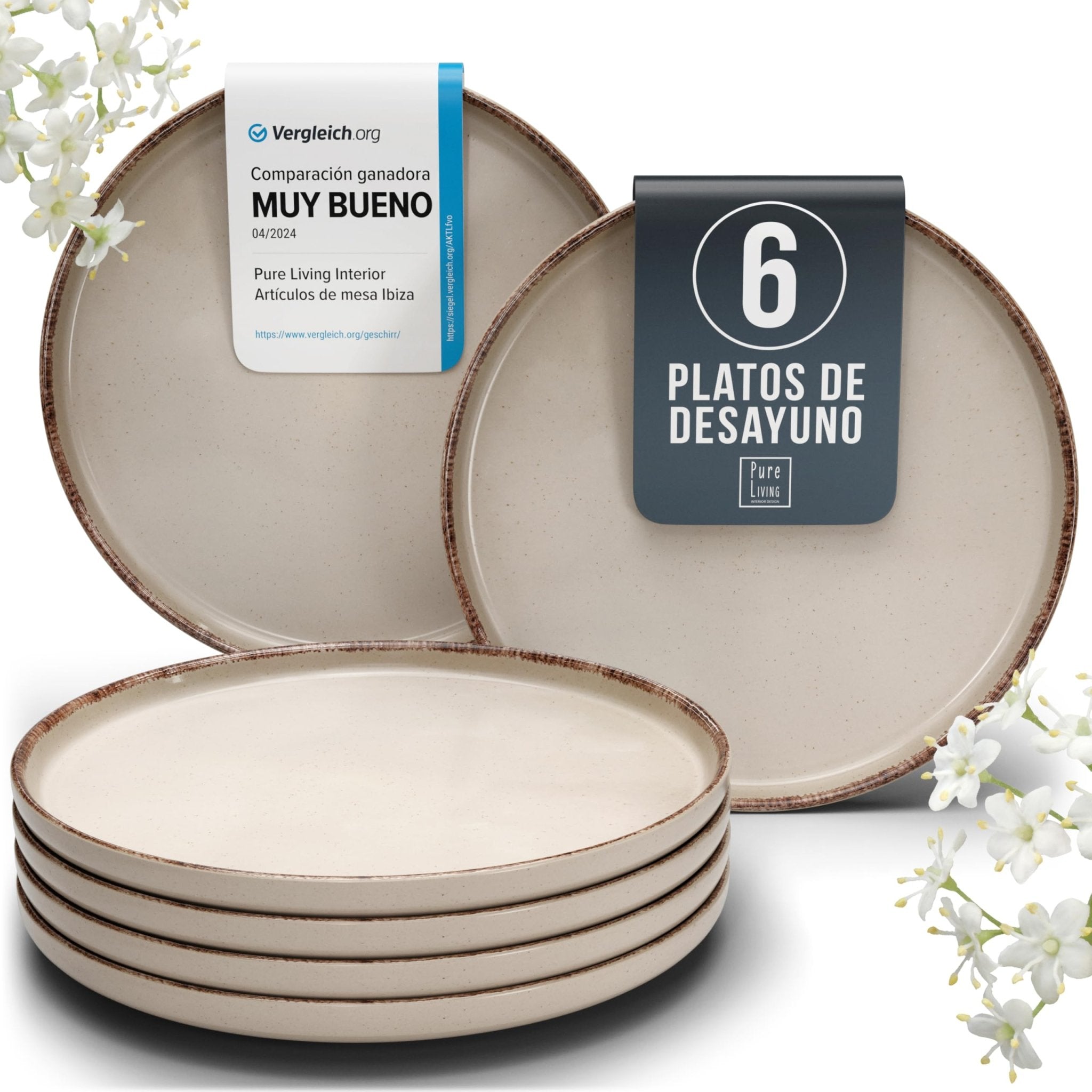 Juego de 6 Tazas de Café Estilo Rústico - Vajilla Completa de Steingut Premium - AtriaHome
