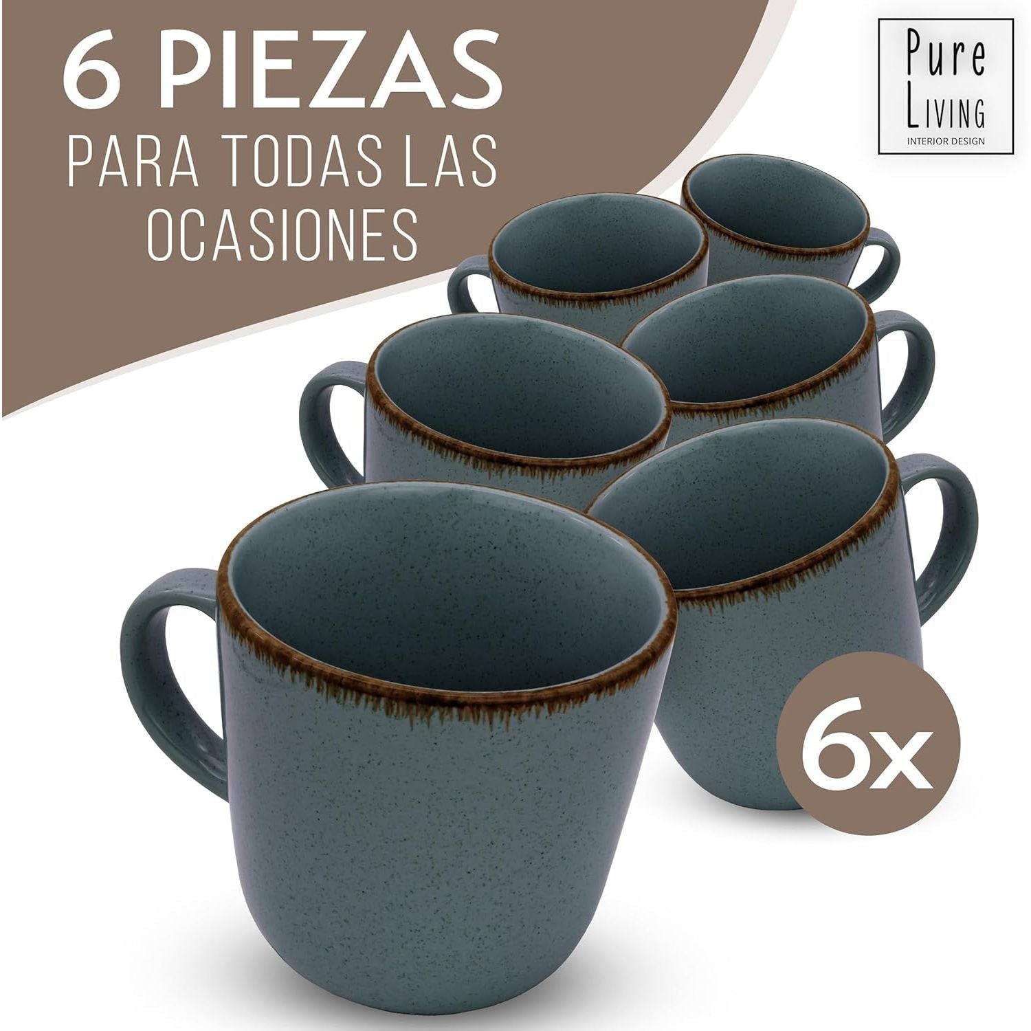 Juego de 6 Tazas de Café Estilo Rústico - Vajilla Completa de Steingut Premium - AtriaHome