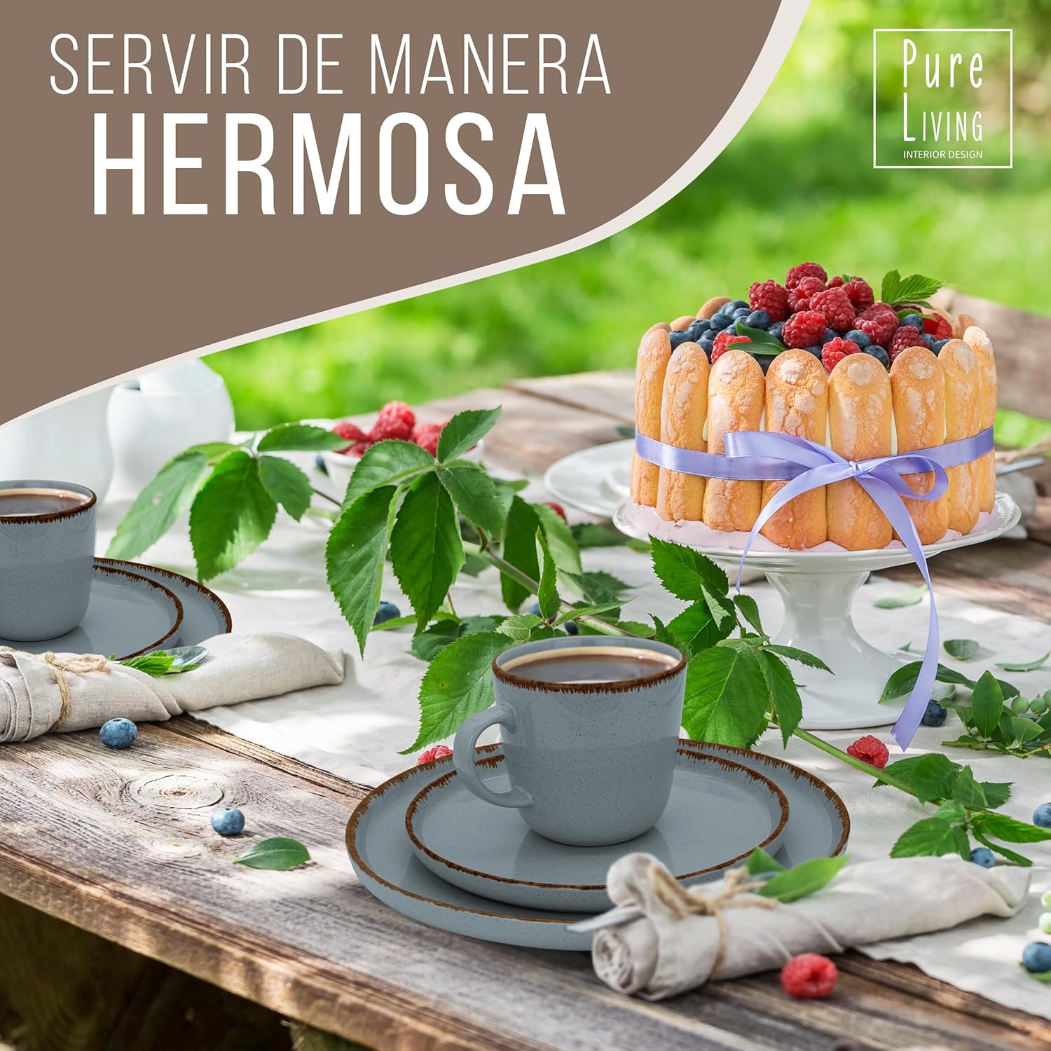 Juego de 6 Tazas de Café Estilo Rústico - Vajilla Completa de Steingut Premium - AtriaHome