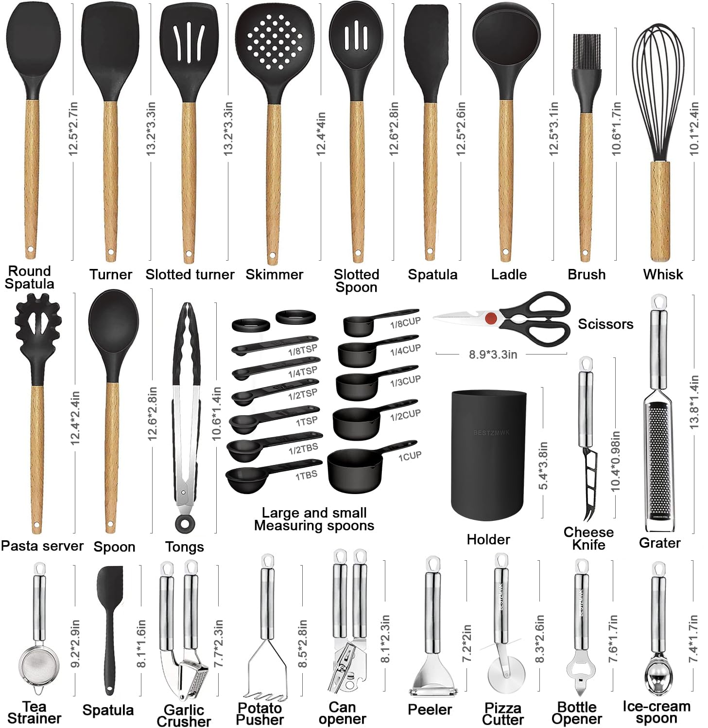 Juego de utensilios de cocina - 35 piezas de utensilios de cocina con rallador - AtriaHome