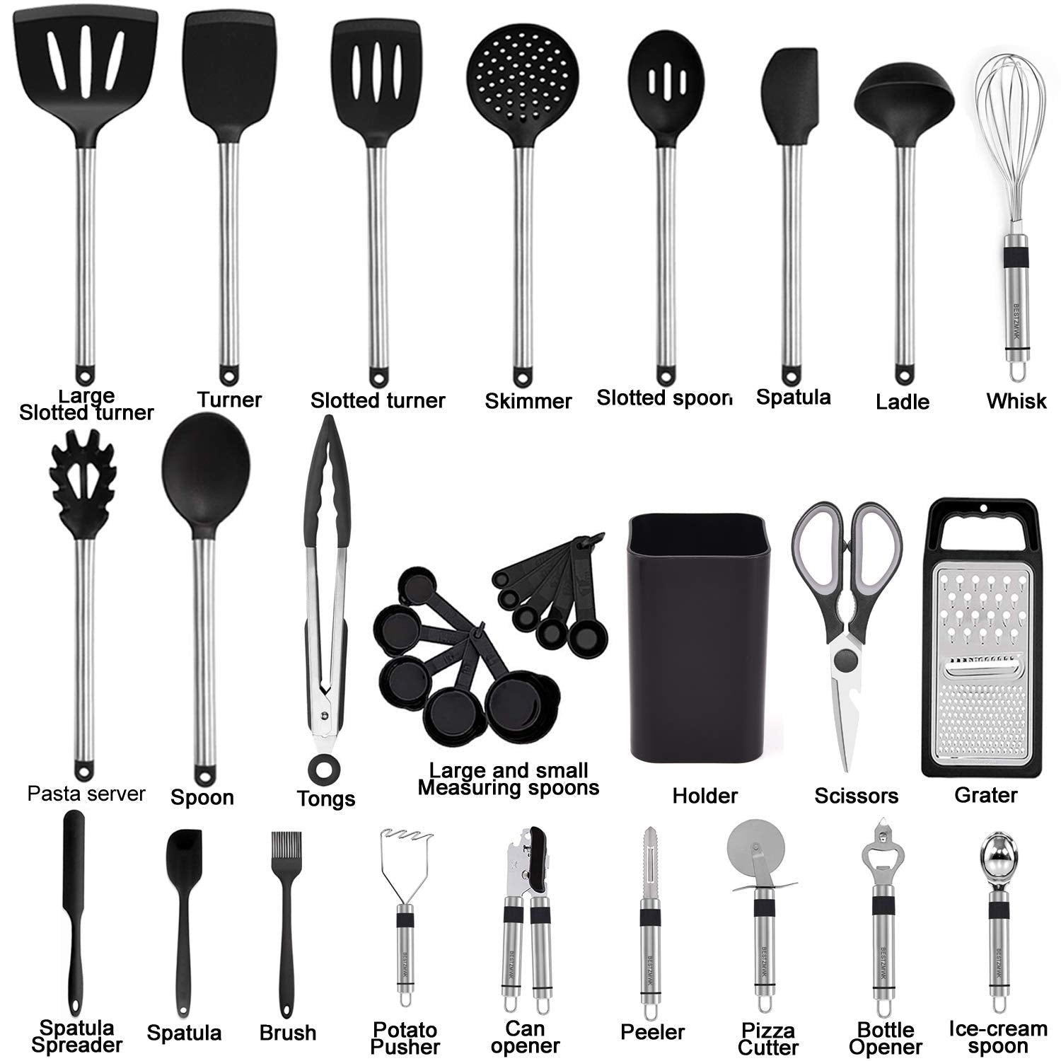 Juego de utensilios de cocina, utensilios de cocina de silicona, 33 utensilios - AtriaHome