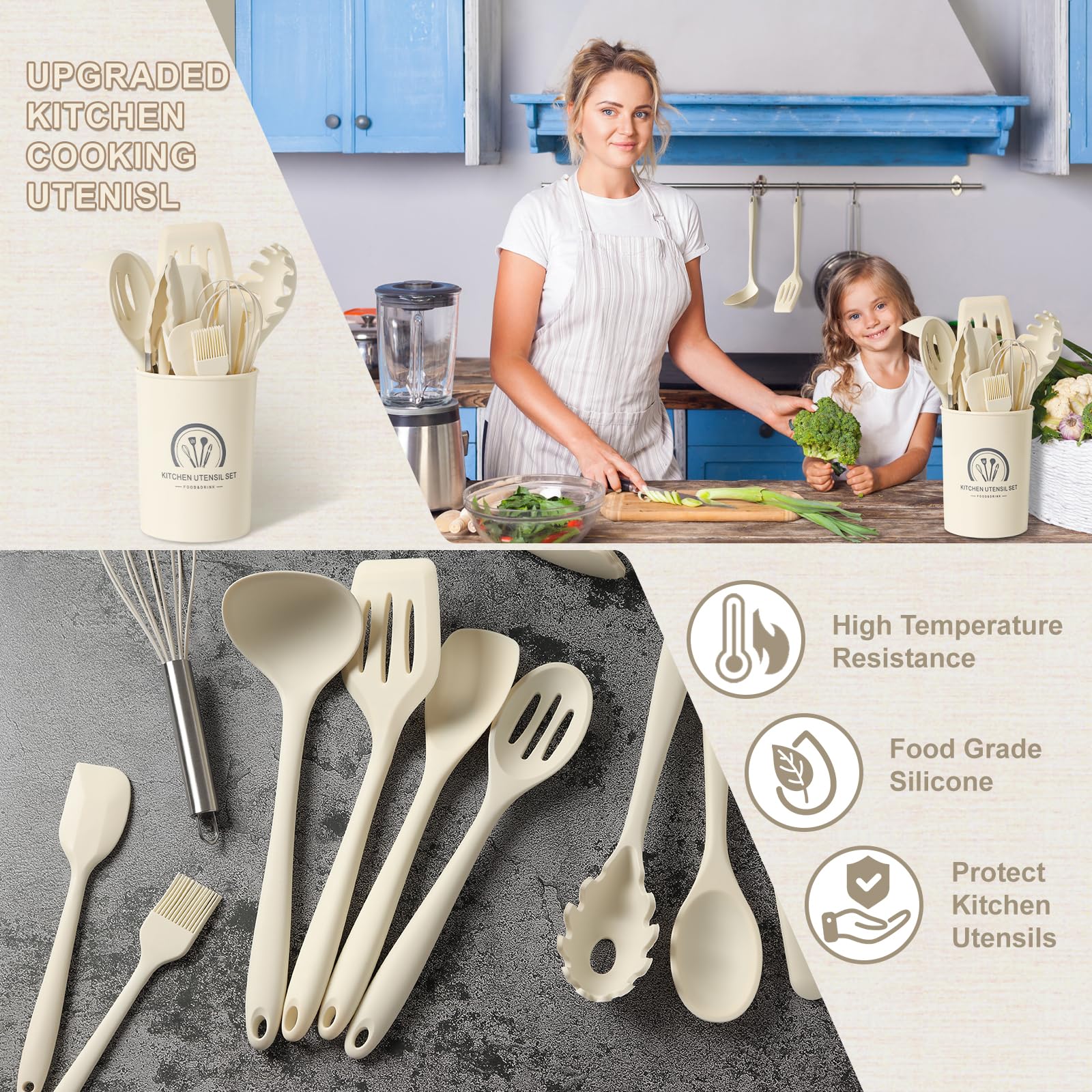 Omtofo 13 Piezas Utensilios de Cocina de Silicona - AtriaHome