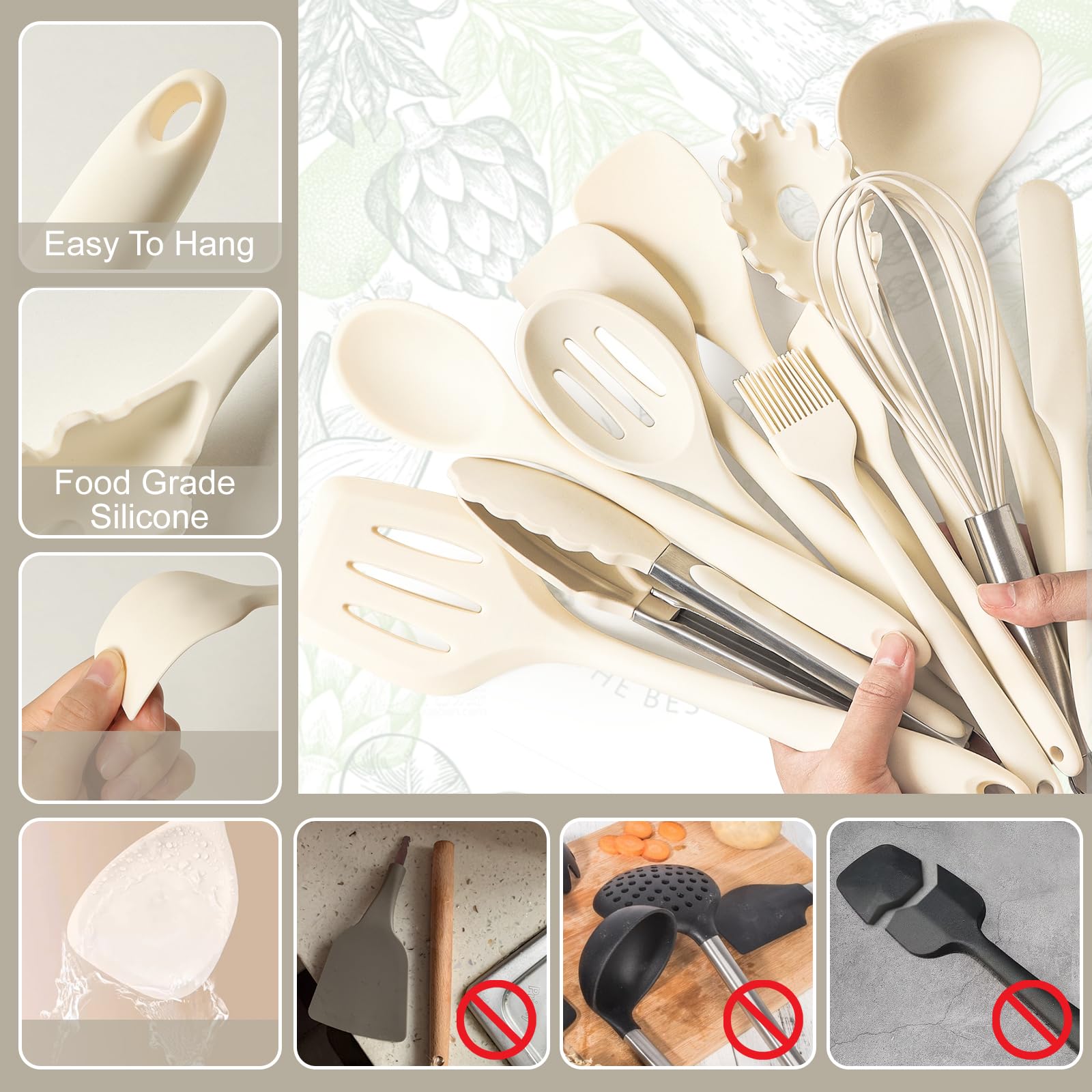 Omtofo 13 Piezas Utensilios de Cocina de Silicona - AtriaHome